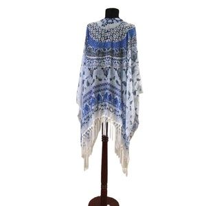 Paisley Printed Fringed Coverup One Size OS